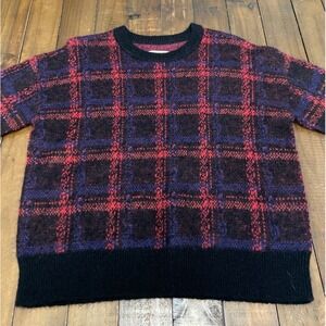 Current/Elliott Womens Plaid Mohair Wool Blend Sweater Red Blue Black Size 3 L